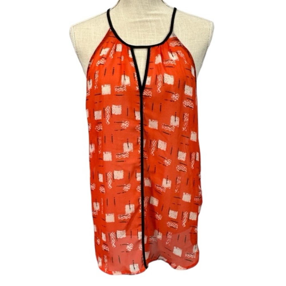Orange sheer high neck sleeveless blouse size large